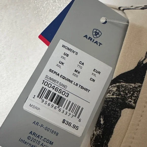 Ariat Beige Long Sleeve Tee with Black Horse Print - Picture 3 of 3